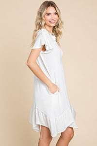 SLIVA RUFFLED SOFT WHITE DRESS