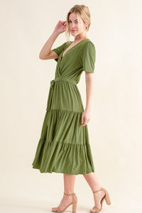 GREEN SUMMER TIERED MIDI DRESS