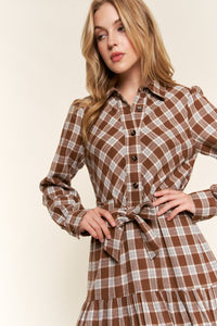 WHYA PLAID BROWN DRESS