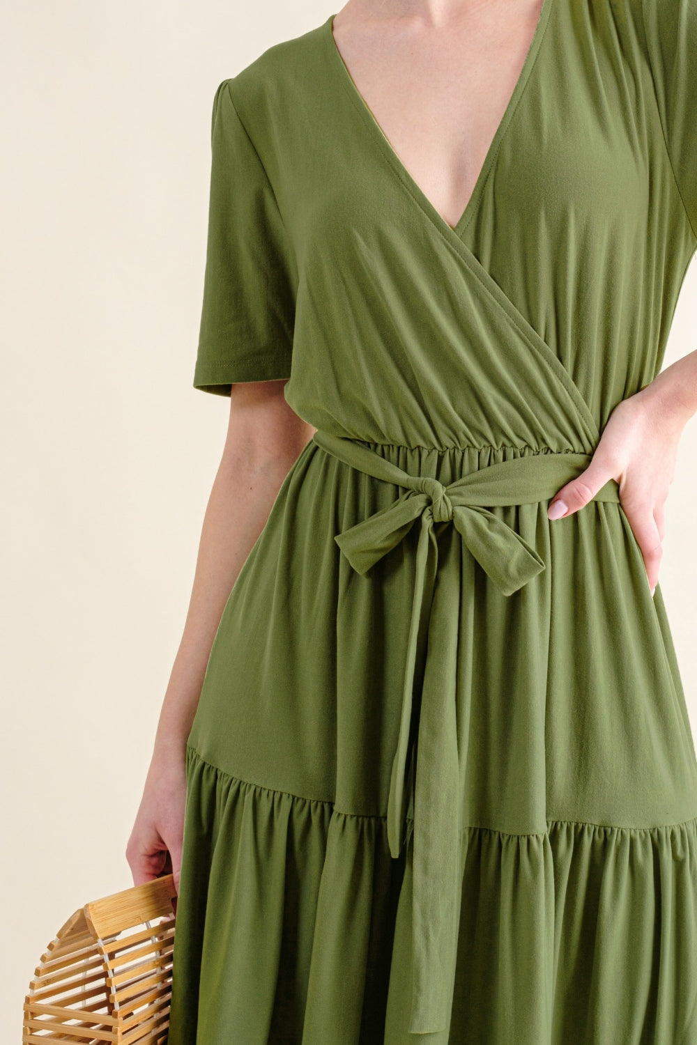 GREEN SUMMER TIERED MIDI DRESS