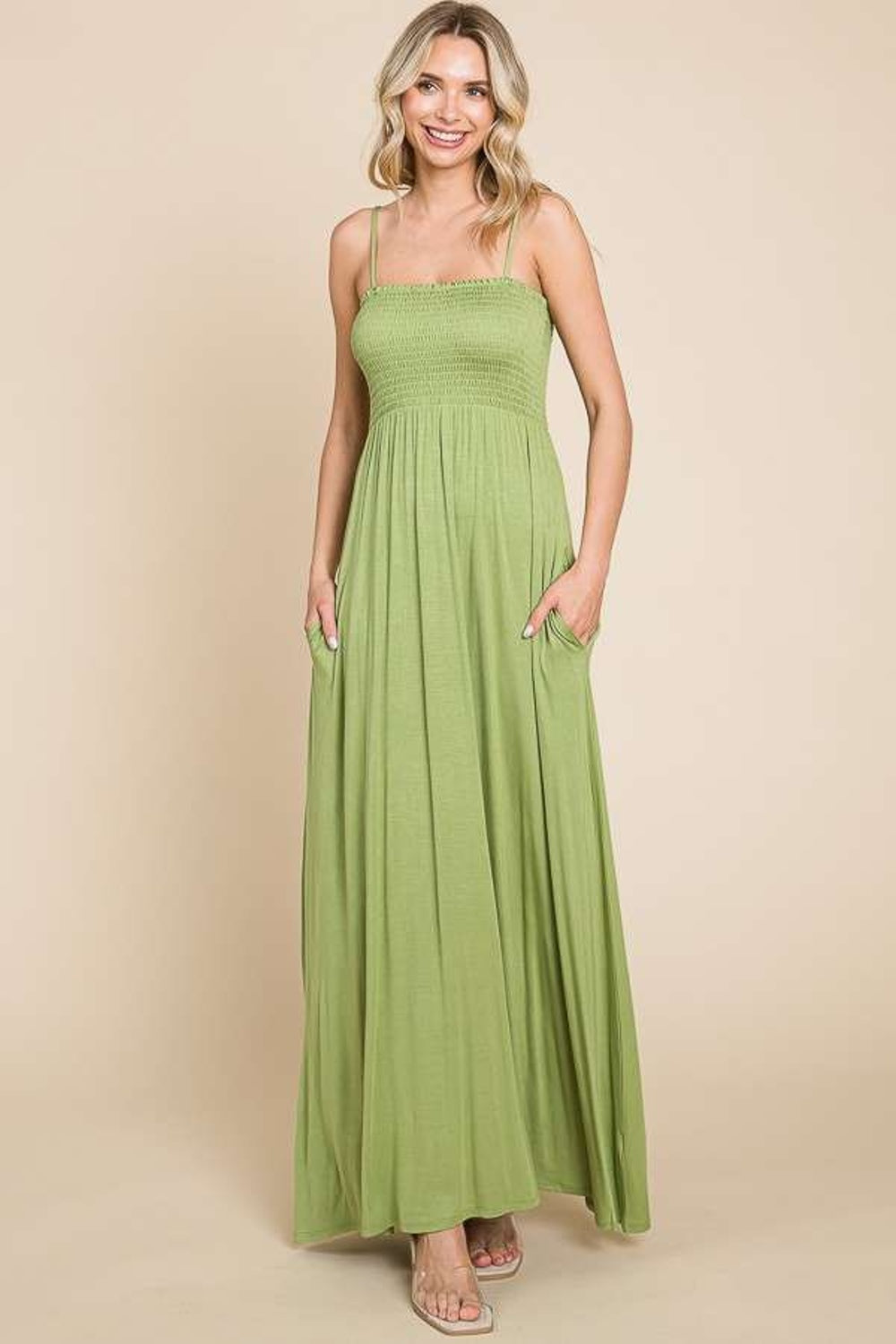 KORCULA HAPPY OLIVES CAMI MAXI DRESS