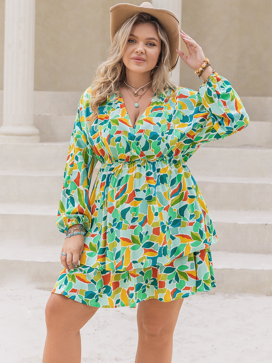 SOPHIE GREEN LONG SLEEVE MINI DRESS