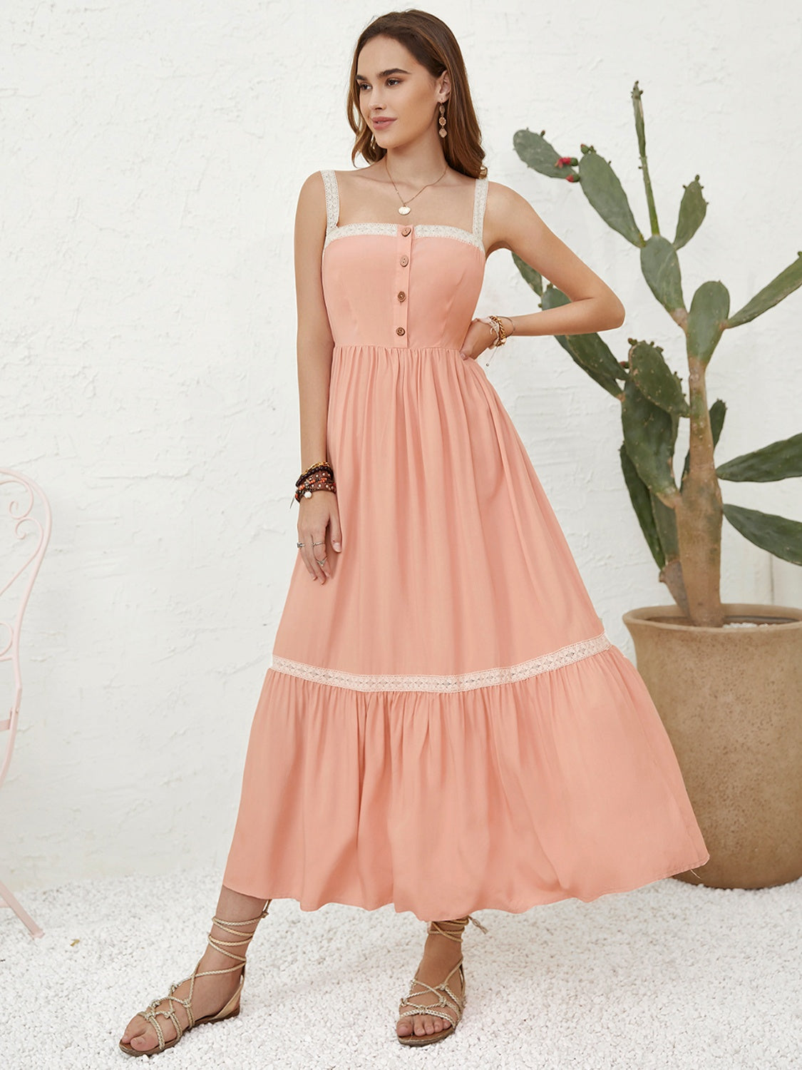 VACAY ISLAND PALE BLUSH MIDI CAMI DRESS