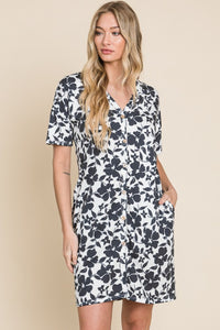 DARIA BLACK FLORAL BUTTON DOWN DRESS