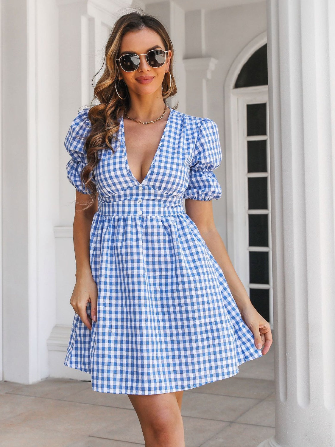 ISLAND DREAMS PLAID SHORT SLEEVE DRESS