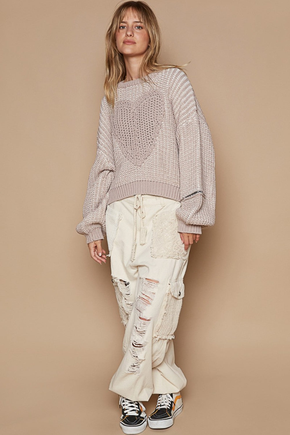 NIANA HEART LUXE SWEATER - LATTE