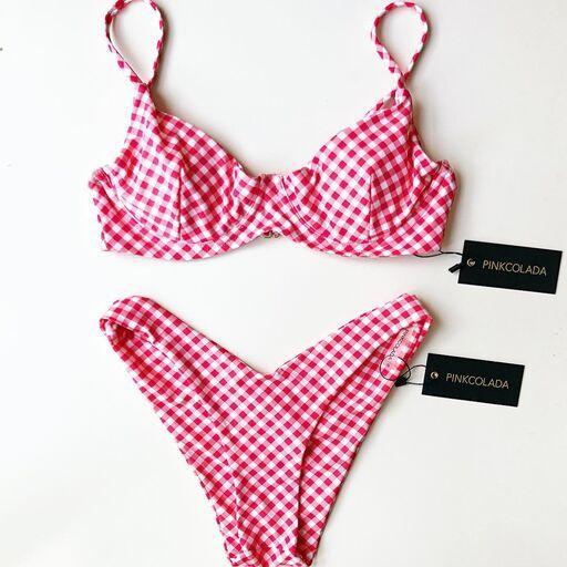 TROPEZ BIKINI TOP IN RED GINGHAM - PINKCOLADA