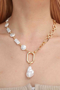 Freshwater Pearl Pendant Chunky Chain Necklace