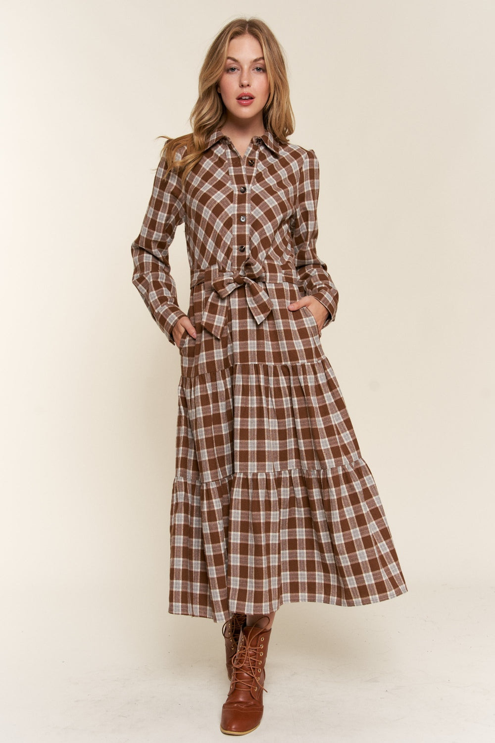 WHYA PLAID BROWN DRESS