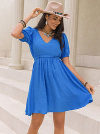 SWISSINA TIED DOT BLUE DRESS