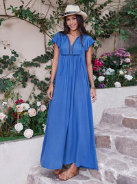 Tie Neck Cap Sleeve Maxi Dress