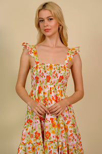 Floral Smocked Square Neck Mini Dress