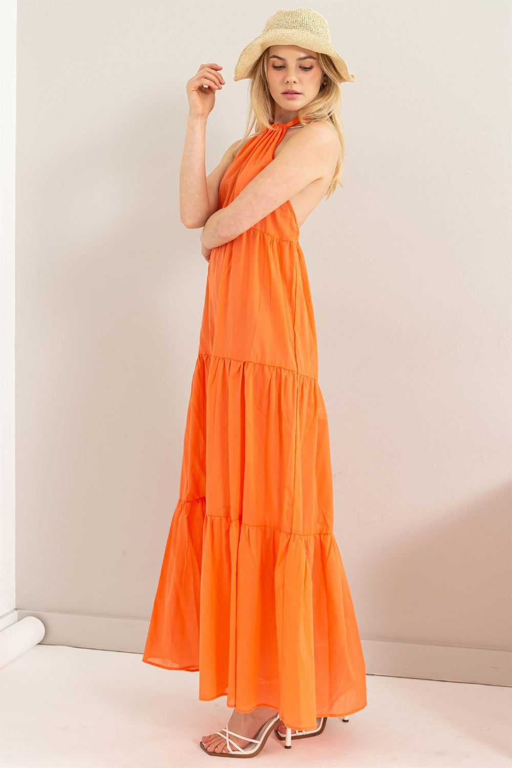 PEACH BURST ORANGE MAXI DRESS