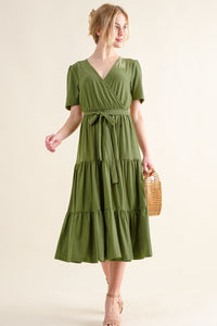 GREEN SUMMER TIERED MIDI DRESS