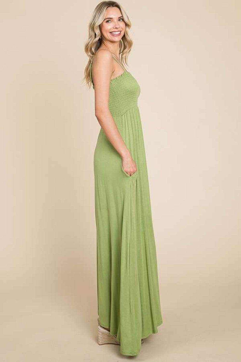 KORCULA HAPPY OLIVES CAMI MAXI DRESS