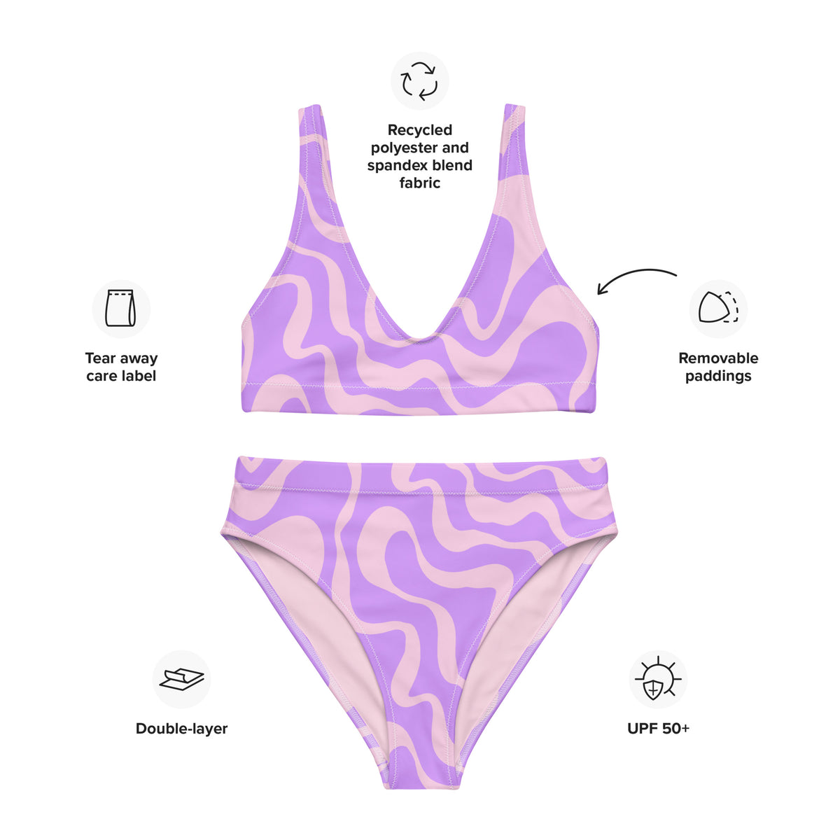 BERMUDA HIGH WAISTED BIKINI SET ECO - PURPLE SWIRLSA