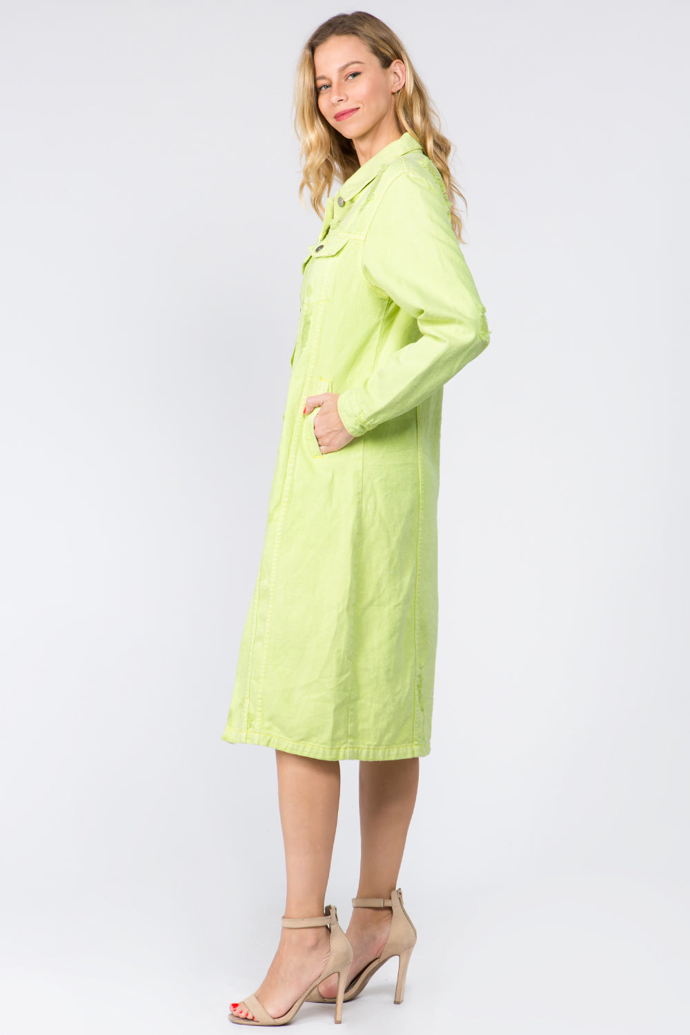 AMERICANA LIME BUTTON UP DENIM DRESS