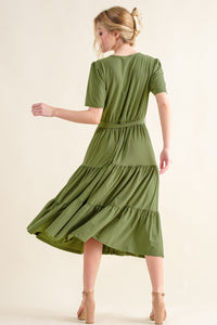 GREEN SUMMER TIERED MIDI DRESS