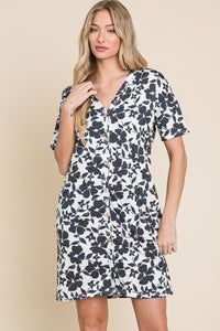 DARIA BLACK FLORAL BUTTON DOWN DRESS