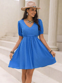 SWISSINA TIED DOT BLUE DRESS