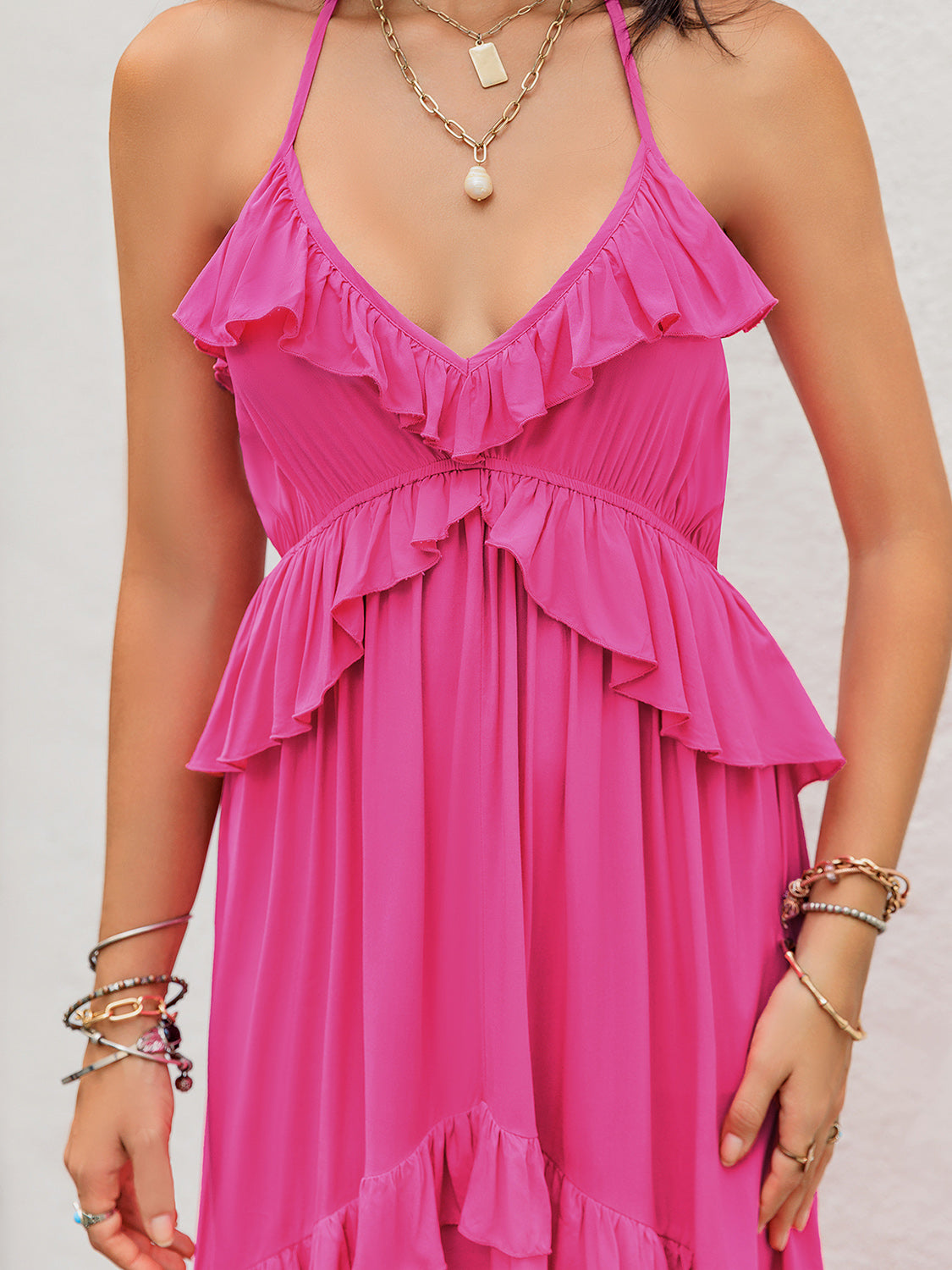 PINK BURST HALTER NECK MAXI DRESS