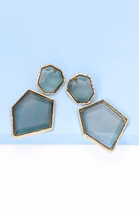 Geometrical Shape Zinc Alloy Frame Resin Dangle Earrings