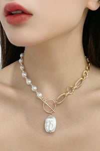 PEARL & CHAIN CLASP NECKLACE 18K GOLD