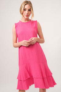 LOLITA FRINGE TIERED FUCHSIA DRESS