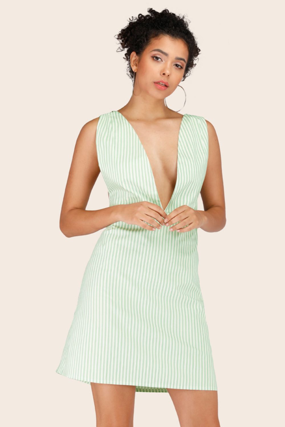 Striped Crisscross Deep V Sleeveless Dress