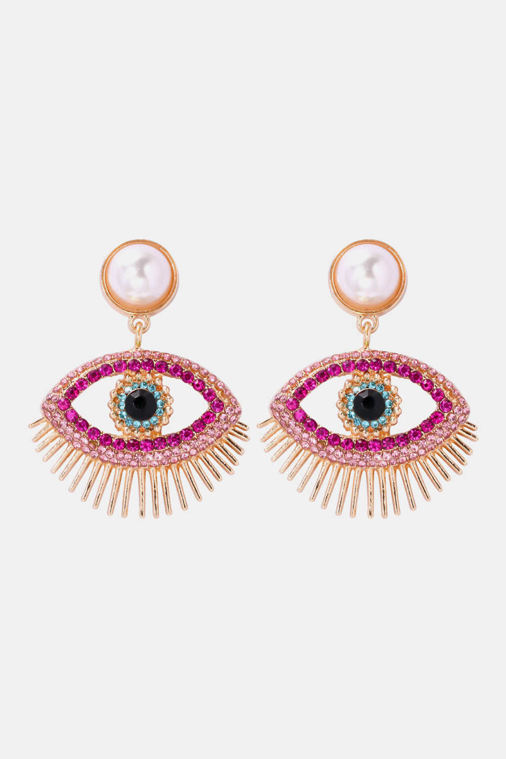 Evil Eye Shape Rhinestone Zinc Alloy Synthetic Dangle Earrings PINKCOLADA