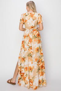 HYFVE Floral Tie Back Short Sleeve Slit Maxi Dress