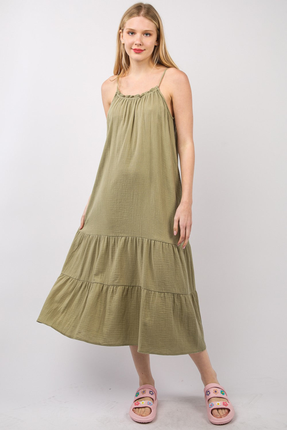 EARTHIANA RUFFLED MIDI CAMI DRESS